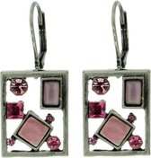 Behave® Oorbel hanger zilver kleur roze stenen 3,6 cm