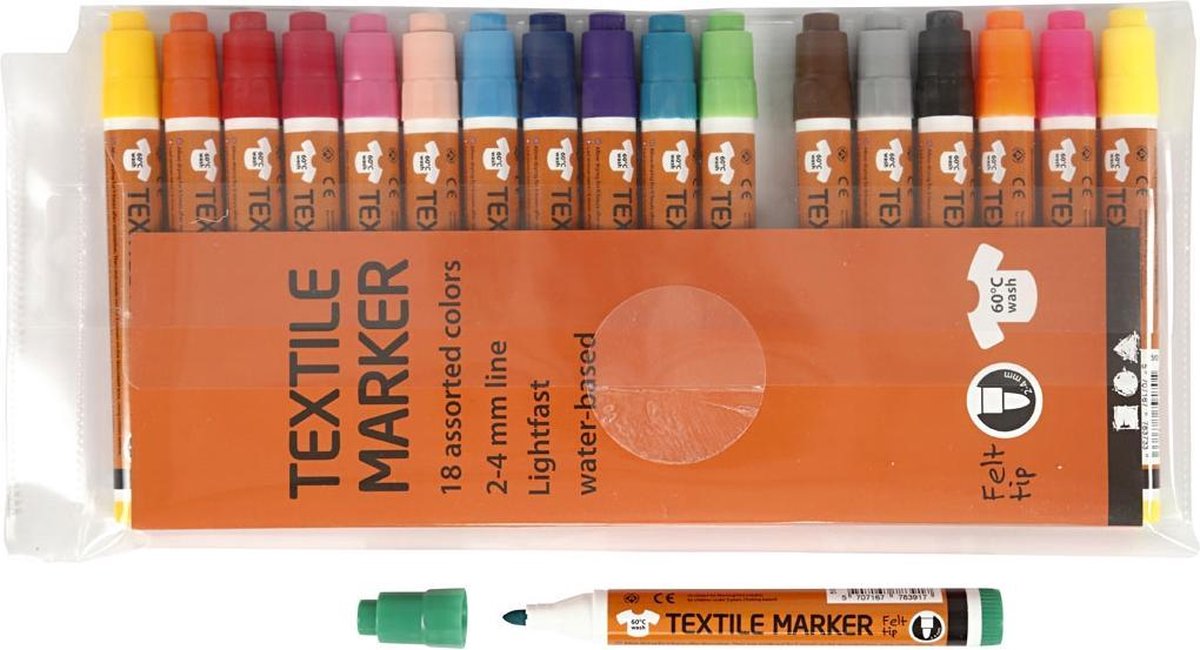 Textielstiften, Diverse Kleuren, 2-4 , 18 Stuk