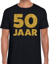 50 Jaar gouden glitter verjaardag t-shirt zwart heren - heren shirt 50 Jaar - Abraham kleding M