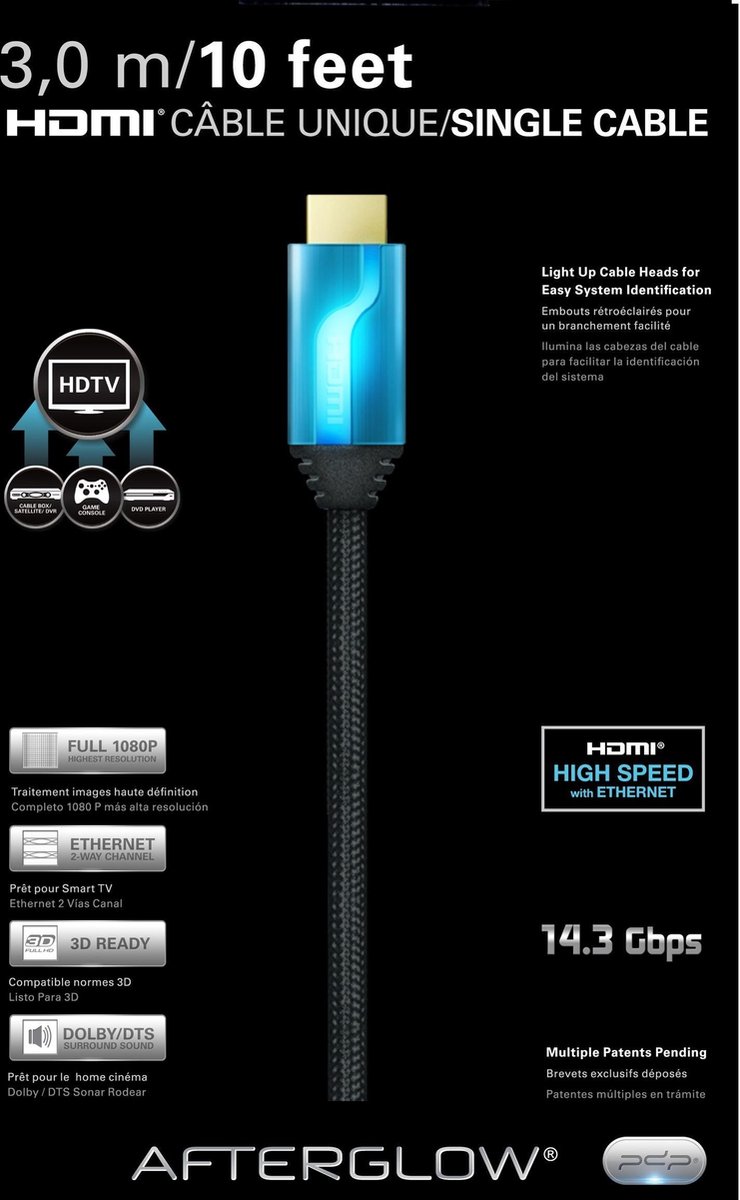 Afterglow HDMI Kabel 1X 3 m Blauw Wii U + Xbox 360 + Xbox One + PS3 + PS4