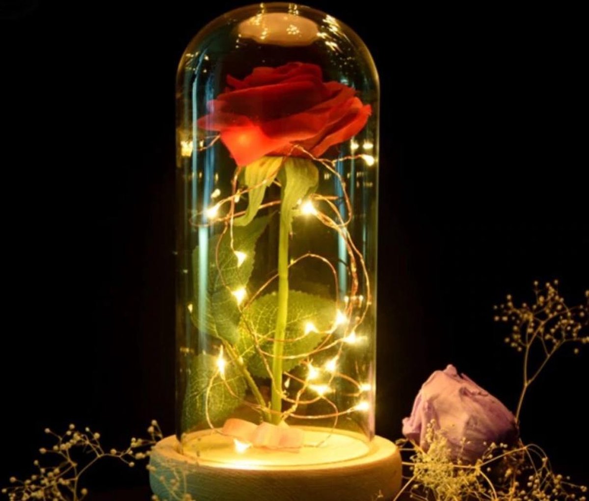 MONTKIARA La Belle Et Het Beest Rose, Led-glas, Roze Koepel Van Glas En Rode Zijde Decoratie Voor Kerstmis Valentijnsdag Decoratie Verjaardagscadeau