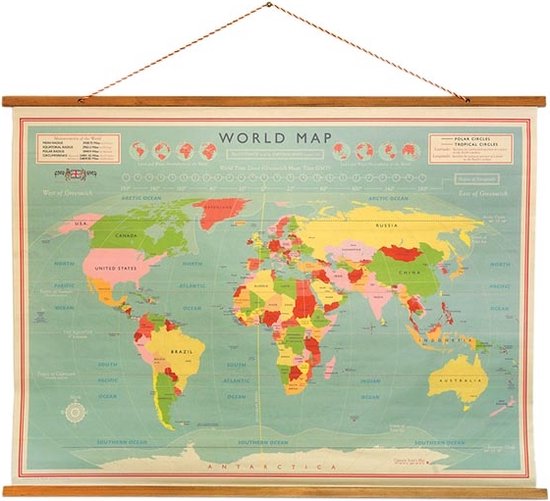 Wereldkaart World Vintage - Retro - karton - 100 x 73 cm | bol.com
