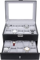 XXL Luxe Horlogedoos Met Kussentjes - Horloge Opbergbox Houder Kist - Opbergkist Heren/Dames - Zwart Leer - 20 Horloges Compartimenten