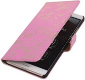 Lace Bookstyle Wallet Case Hoesjes voor Huawei P8 Max Roze