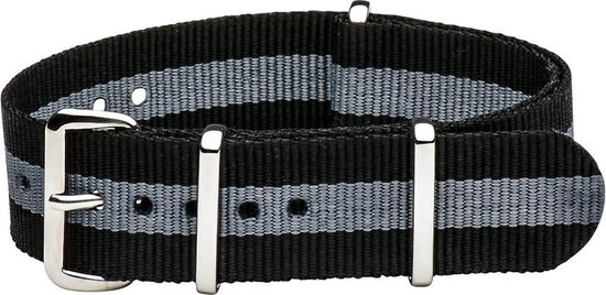 Premium Grey Black - Nato strap 20mm - Stripe - Horlogeband Grijs Zwart