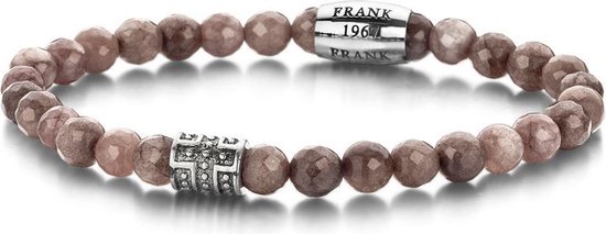 Frank 1967 7FB 0085 Rekarmband - stalen bead - Jade 6 mm - one-size - bruin / zilverkleurig