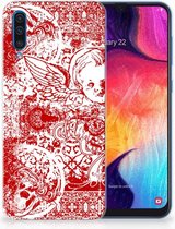 Geschikt voor Samsung Galaxy A50 TPU Hoesje Design Angel Skull Red