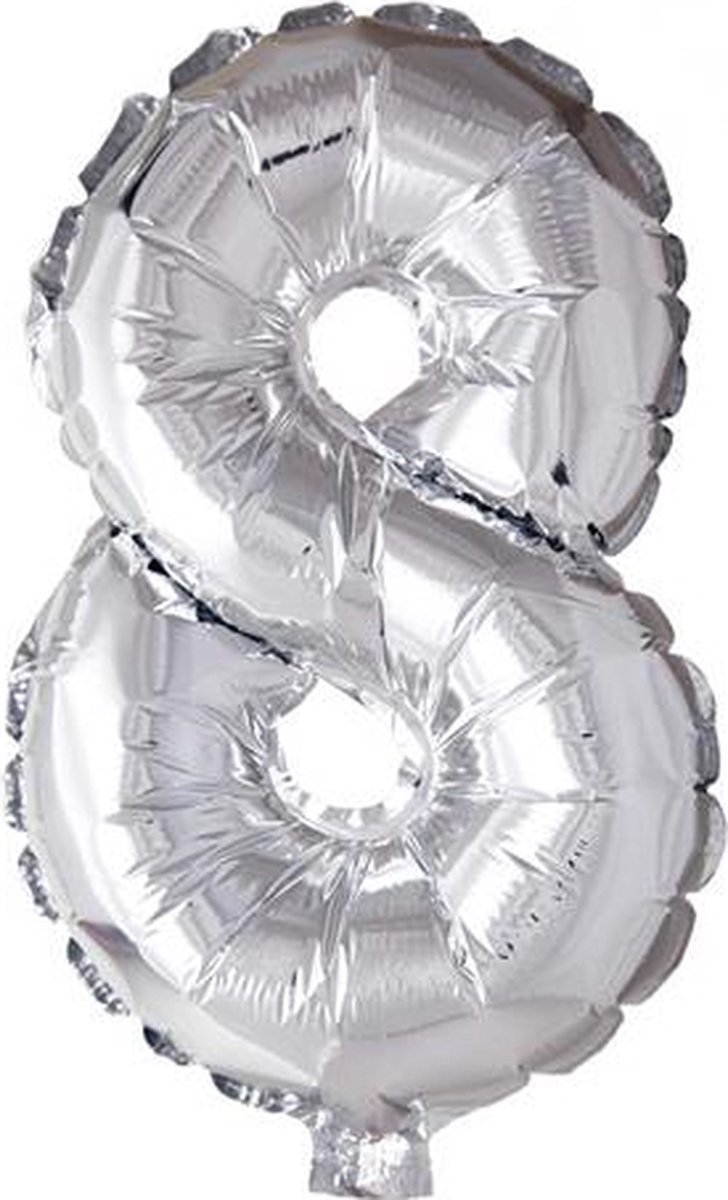 Folie ballon cijfer 8 zilver 40cm
