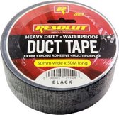 Duct tape / duck tape zwart watervast 50 mm x 50 meter