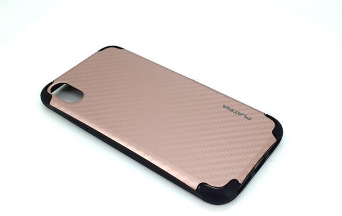 Platina - Hard Back Cover Case voor Apple iPhone X - Carbon Print - Rose Goud