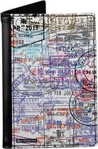 Stempels luchthavens - Paspoorthoes - Paspoorthouder - Paspoort Protector - Beschermhoes - Cover - Mapje - Canvas / Leer - Bescherming van je paspoort - Voor Op Reis / Reizen / Vak