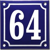 Emaille huisnummer blauw/wit nr. 64