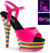 EU 35 = US 5 | DELIGHT-609RBS | *6Heel, 1 3/4 PF Ankle Strap Sandal, Neon UV Reactive