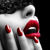 DP® Diamond Painting pakket volwassenen - Afbeelding: Geblinddoekte vrouw rode lippen - 60 x 60 cm volledige bedekking, vierkante steentjes - 100% Nederlandse productie! - Cat.: Mensen