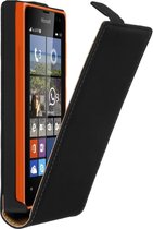 Lederen Zwart Microsoft Lumia 435 Premium Flip Case Cover Hoesje