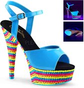 EU 38 = US 8 | DELIGHT-609RBS | *6Heel, 1 3/4 PF Ankle Strap Sandal, Neon UV Reactive