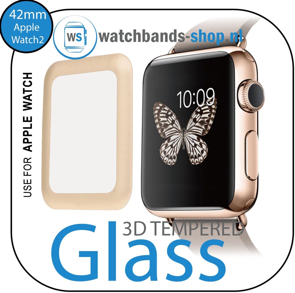 Screenprotector - Apple Watch 42mm - goudrand - 3D gehard glas