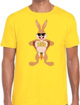 Geel Paas t-shirt stoere paashaas - Pasen shirt voor heren - Pasen kleding L