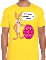 Geel Paas t-shirt  Ei will always love you  - Pasen shirt voor heren - Pasen kleding M