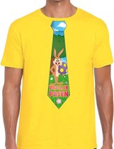 Paashaas stropdas vrolijk Pasen t-shirt geel voor heren 2XL