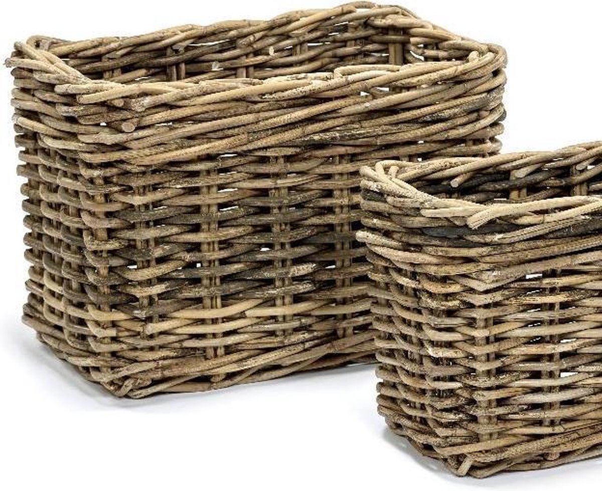 Maison Péderrey Rieten mand Rectangular basket Riet Bruin-Beige-Naturel-Grijs D 75 cm x 50 cm x H 50 cm