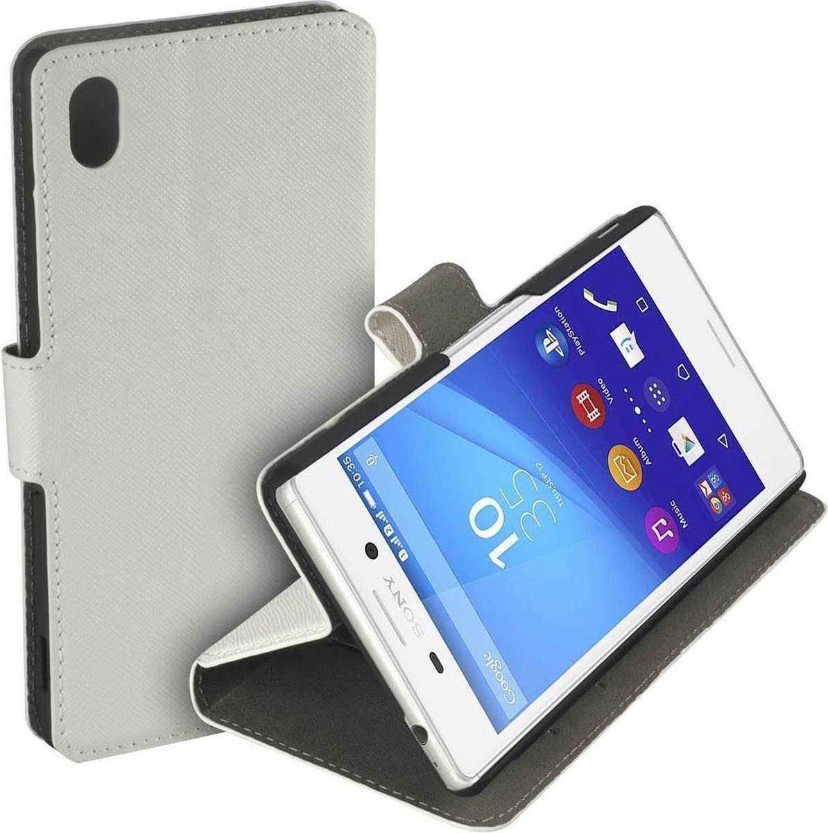 HC Wit Book Style Flip Cover Hoesje Sony Xperia M4 Aqua