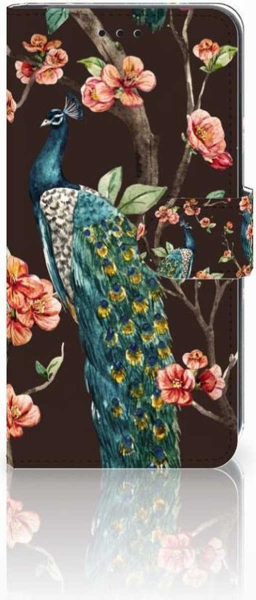 Book Case voor Xiaomi Mi A2 Lite Telefoonhoesje met Pasjes Pauw met Bloemen