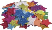 100x Zelfklevende hobby/knutsel foam/rubber sterretjes met glitters - Knutselmateriaal/hobbymateriaal voor kinderen