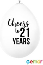 Ballonnen Cheers to 21 Years Wit met opdruk Zwart (lucht)