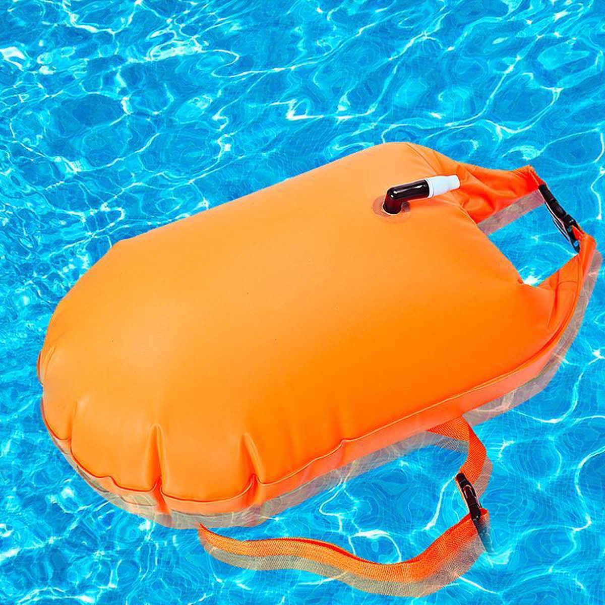 Inflatable Safe Swimmer Swimming Buoy with Light and Phone Case - Floating swim float for safe open water swimming and triathlon - Waterproof Swim bag with drybag