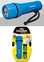 Lampe de poche en caoutchouc Camelion avec 2 piles D R20 - Bleu