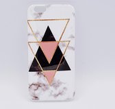 geschikt voor IPhone 6 Plus – White marble triangels black & pink