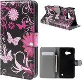 Microsoft Lumia 550 vlinder zwart roze agenda wallet hoesje