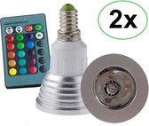 2 Stuks - E14 3W 16 klueren RGB LED lamp / LED Spot met afstandsbediening