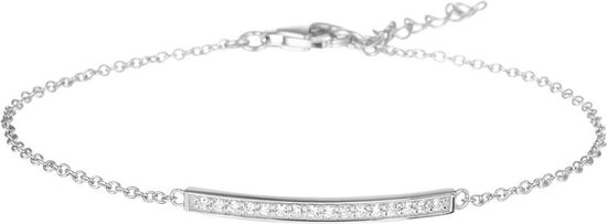 The Jewelry Collection Armband Balkje Zirkonia 1,3 mm 16,5 + 2,5 cm - Zilver