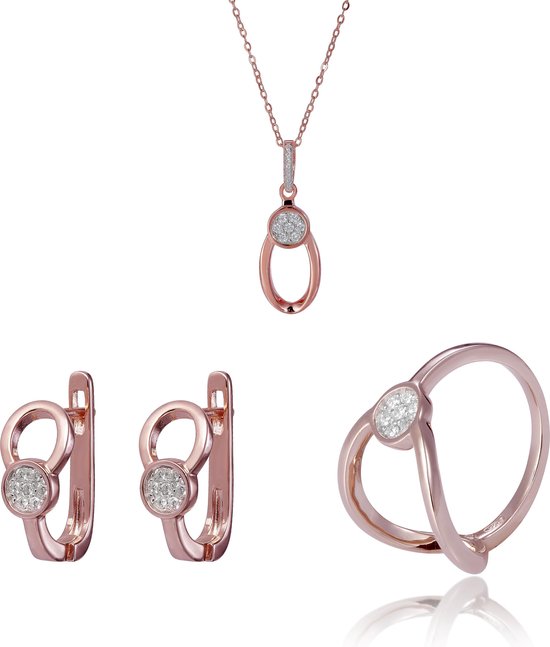 Orphelia SET-7439/52 - Ensemble de bijoux: Collier + Boucles d'oreilles + Bague - Argent 925 Rosé - Zircone - 42 cm / Taille de bague 52