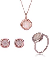 Orphelia SET-7442/58 - Juwelenset Square: Ketting + Oorbellen + Ring - 925 Zilver Rosé - Zirkonia - 42 cm / Ringmaat 58