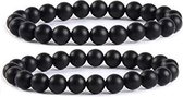 Kralen armband Heren Dames zwart steen 205mm  Galeara design. Set van 2