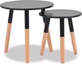Bijzettafel salontafel set 2 zwart hout bruin tafel 48x47.5cm