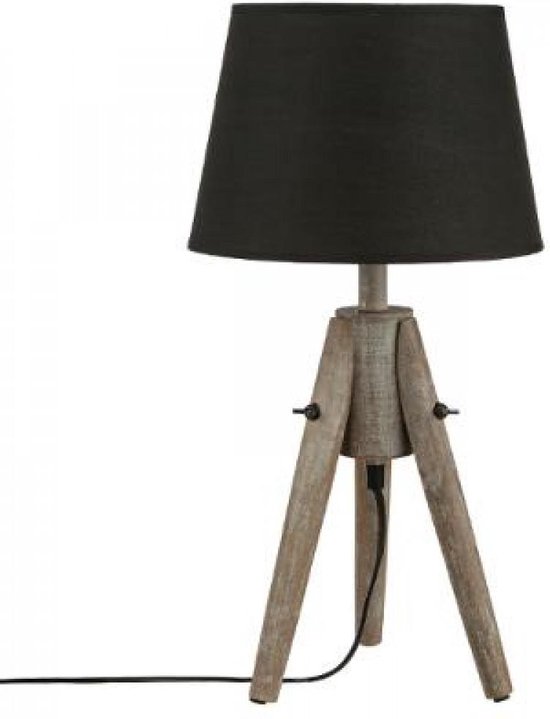 Scherm Indrukwekkend salto Tafellamp - 3 houten poten frame - stoffen lampenkap - zwart | bol.com
