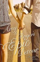 Boek 'Amy & Roger's Epic Detour' met een stel dat elkaars hand vasthoudt op een weg.