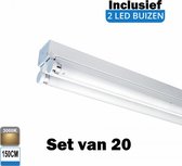 LED Buis armatuur 150cm - Dubbel | Inclusief LED buizen - 3000K - Warm wit (Set van 20 stuks)