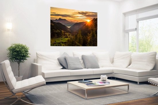 Poster Lever de soleil derrière les montagnes 90x60 cm - Tirage photo sur Poster (décoration murale salon / chambre) / Poster Nature