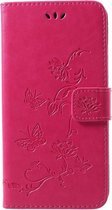 Shop4 - iPhone Xs Max Hoesje - Wallet Case Bloemen Vlinder Donker Roze