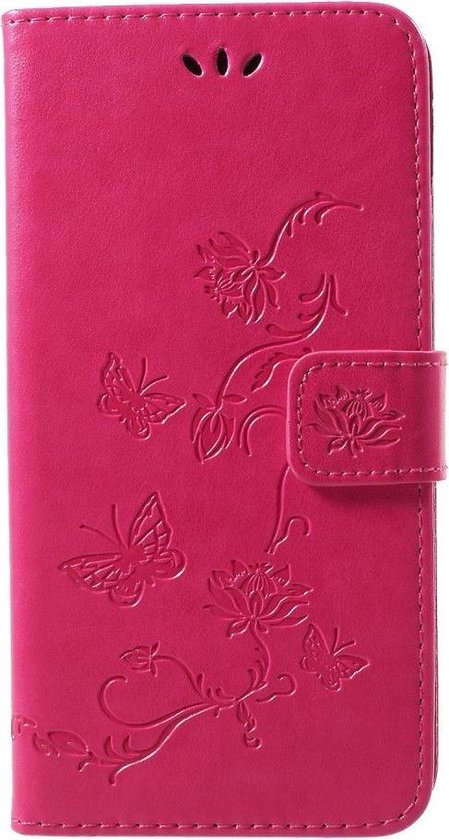 Shop4 - iPhone Xs Max Hoesje - Wallet Case Bloemen Vlinder Donker Roze
