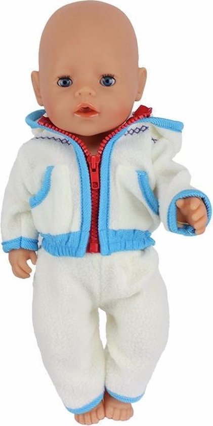 donker Lil gips Poppenkleding voor jongen pop - Set met broek en jasje in blauw en wit -  Zacht stofje... | bol.com