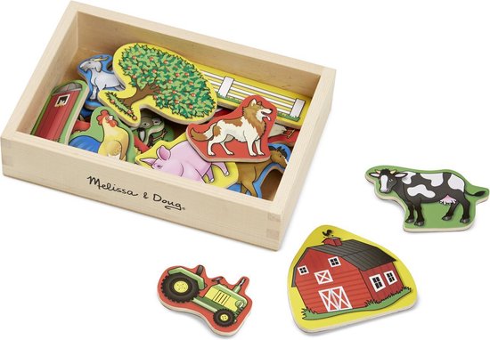 Afbeelding van het spel Melissa & Doug 20 houten boerderijmagneten in een doos