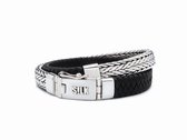 SILK Jewellery - Zilveren Wikkelarmband - 362BLK.23 - zwart leer - Maat 23
