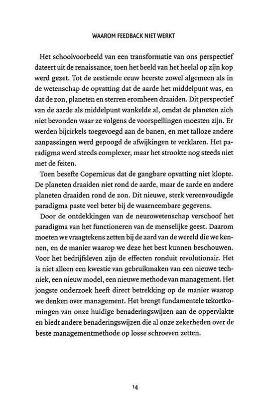 Pagina 14 met tekst over het menselijk perspectief, de renaissance en neurowetenschap.
