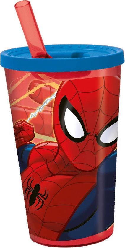 Nauwkeurig Verdeel Haalbaarheid Stor Drinkbeker Met Rietje Spider-man Rood/blauw 450 Ml | bol.com